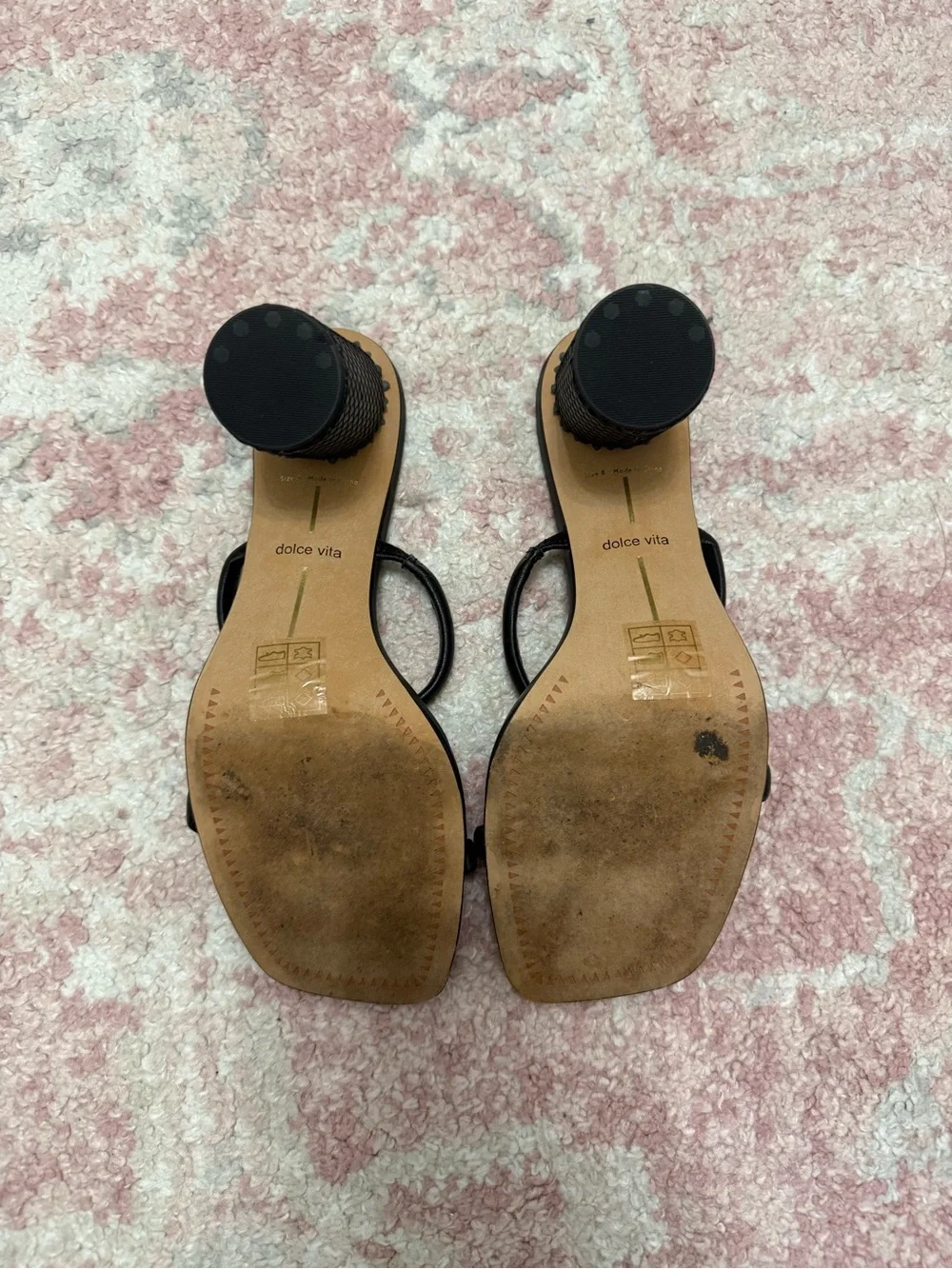 Dolce Vita Black Minimalist Double-Strap Square-Toe Heels